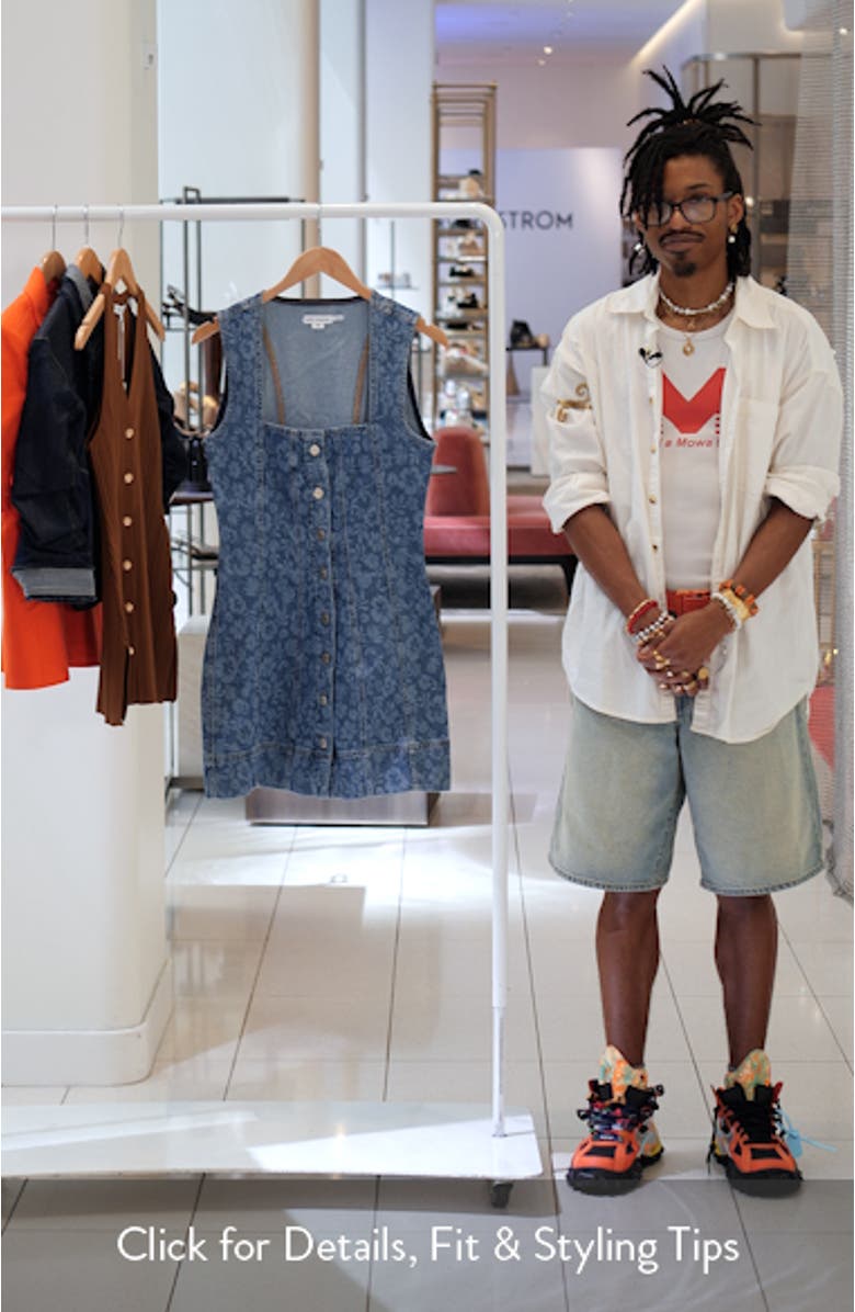 Button-Up Floral Power Stretch Denim Minidress, sales video thumbnail