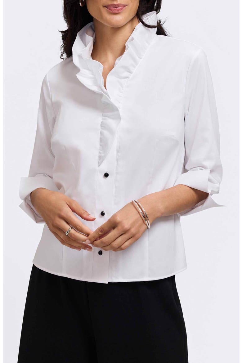 Edith Ruffle Button-Up Shirt, Main, color, WHITE