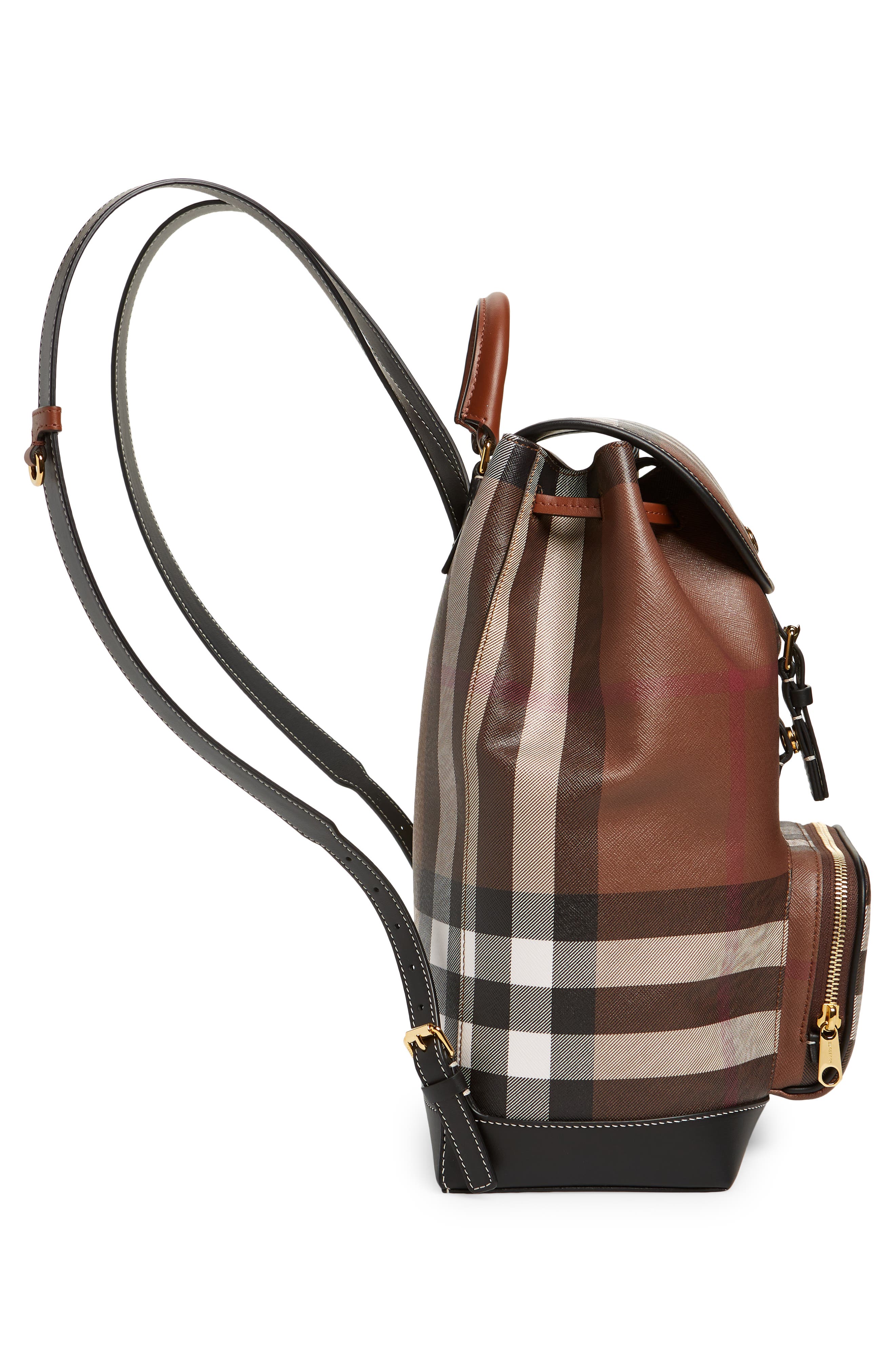 Burberry Medium Check E-Canvas & Leather Backpack, Alternate, color, 
