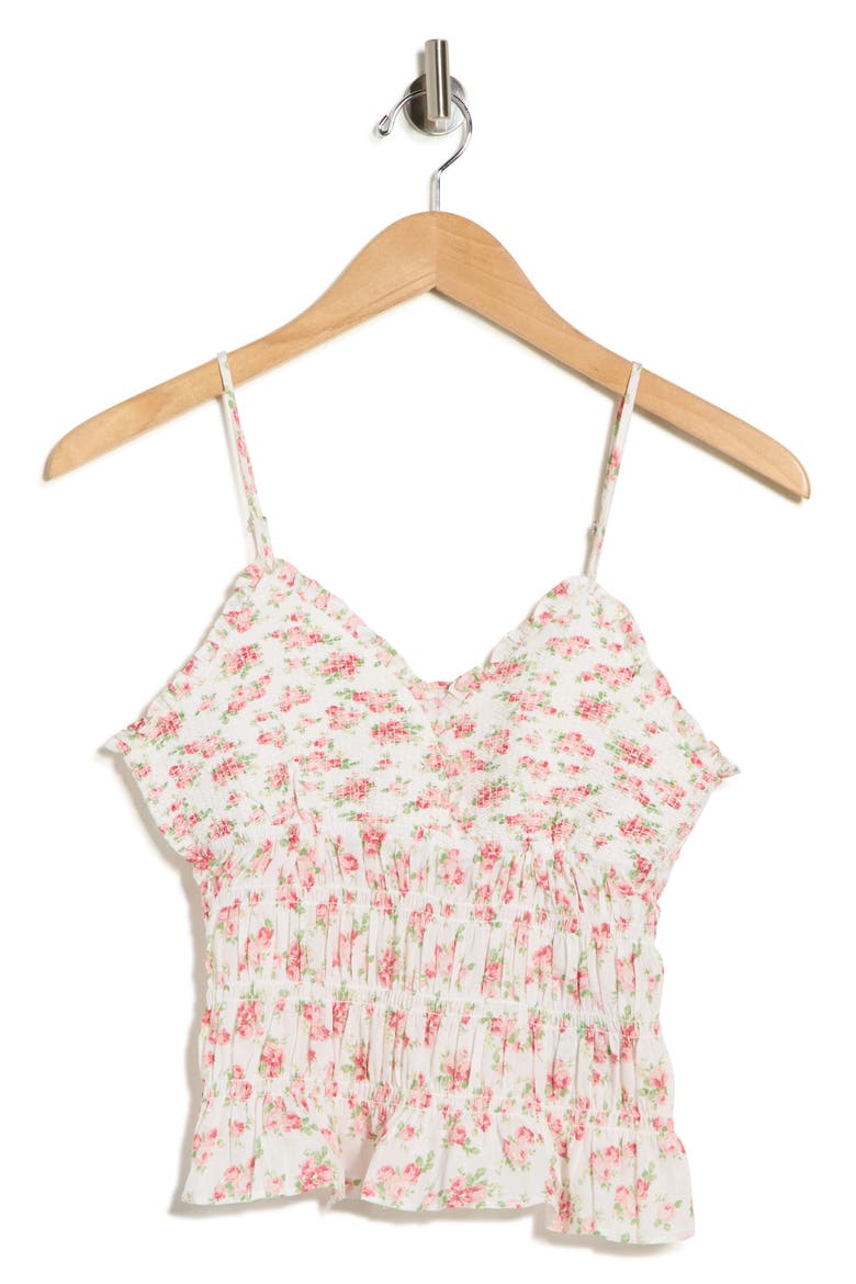 Floral Smocked Cotton Camisole, Alternate, color, WHITE COMBO