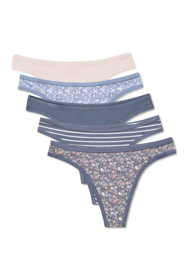 Everyday Classic Fit Thong 5-Pack Made With Organic Cotton, Alternate, color, Stillwater