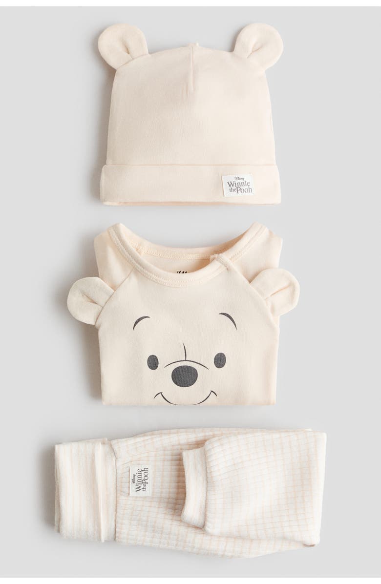 H&M 3-piece Printed Jersey Set, Alternate, color, Light Beige/Winnie The Pooh