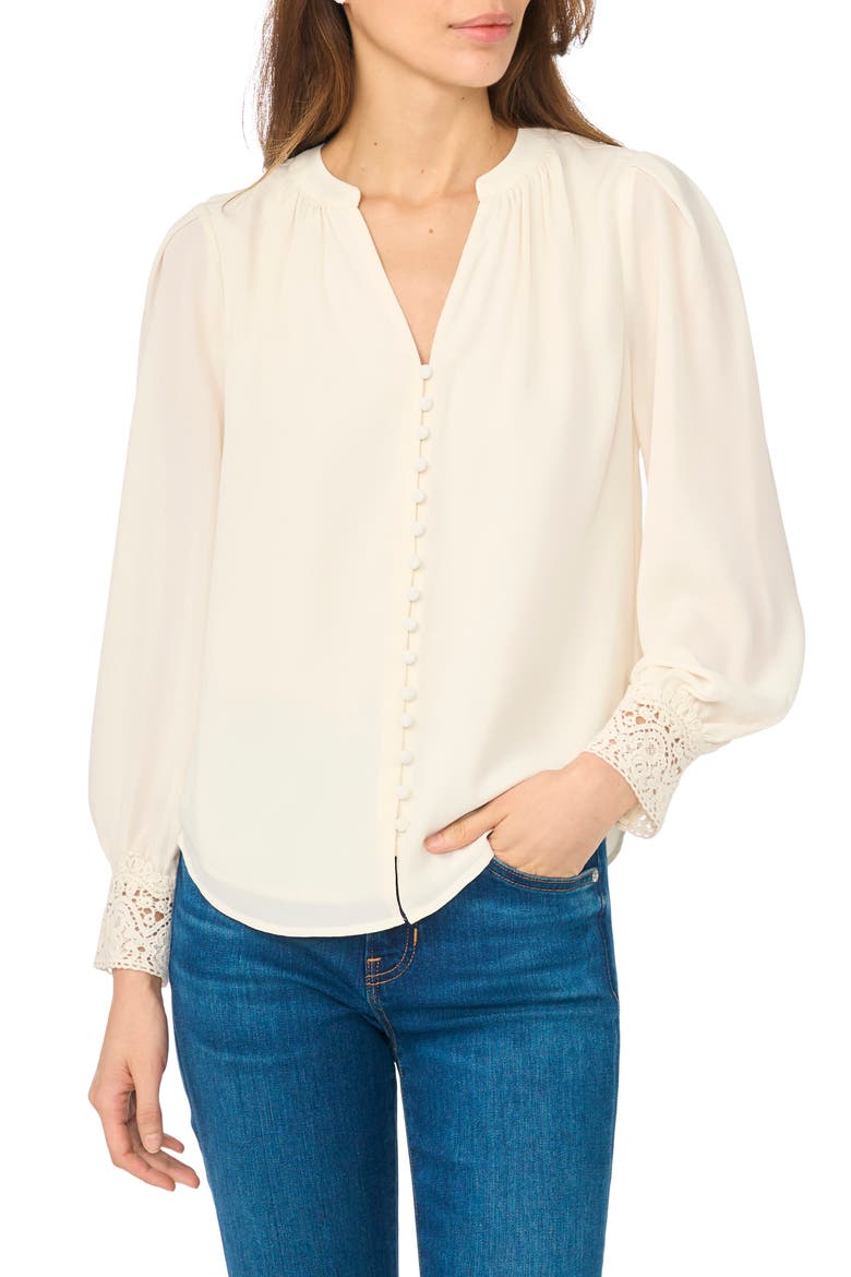 Lace Cuffed Button-Front Top, Main, color, NEW IVORY