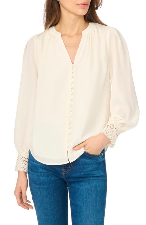 Lace Cuffed Button-Front Top