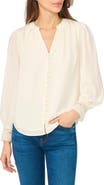 CeCe Lace Cuffed Button-Front Top