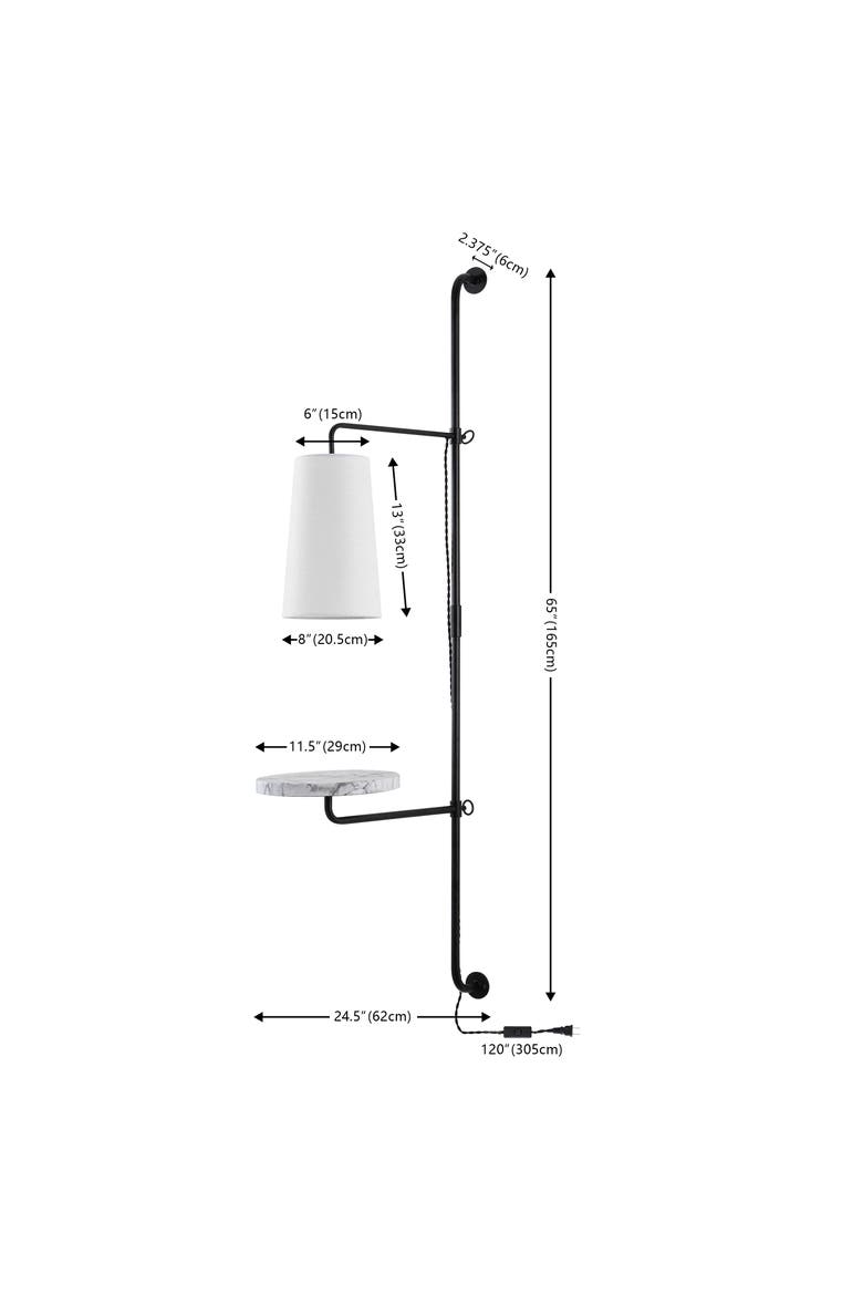 Andre 1-Light Contemporary Industrial Iron Plug-In with Adjustable White Marble Table LED Sconce, Alternate, color, Black