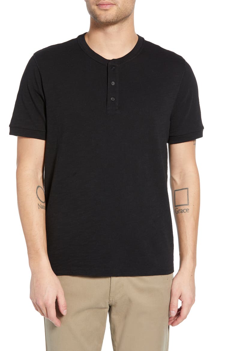 Slim Fit Slub Knit Henley, Main, color, BLACK