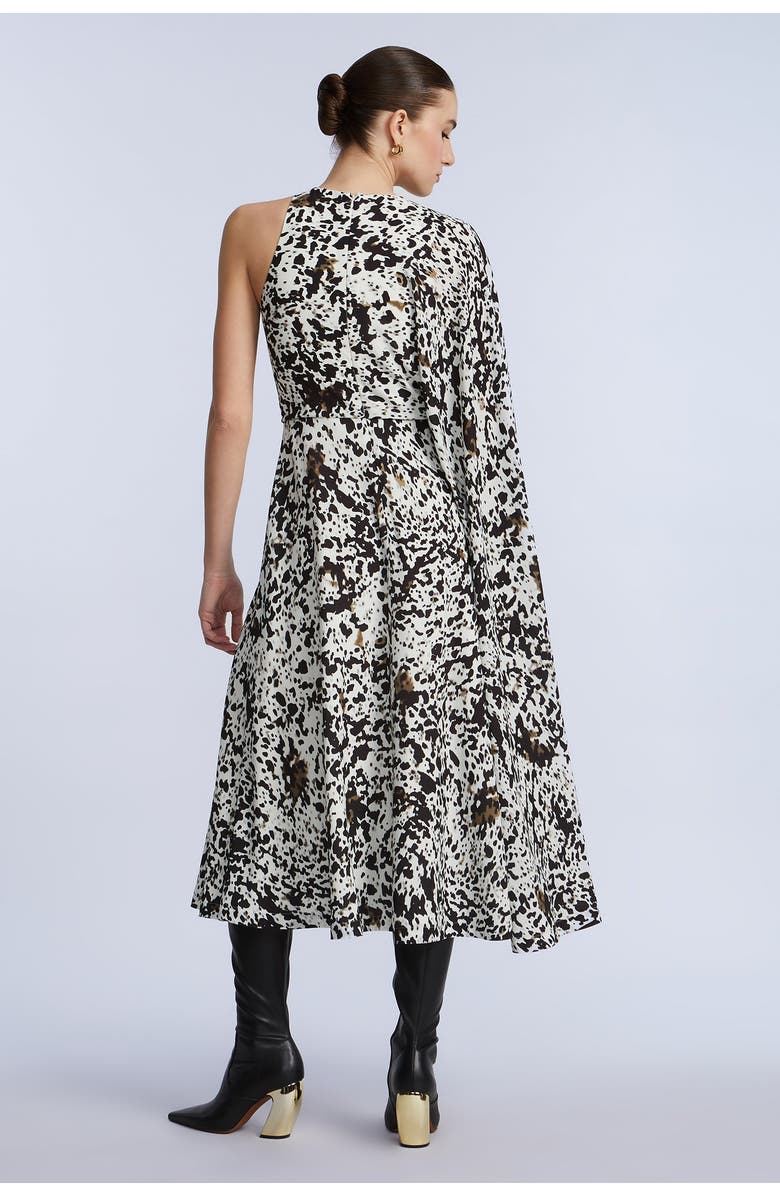 BCBGMAXAZRIA One Sleeve Midi Dress, Alternate, color, Dotty Print