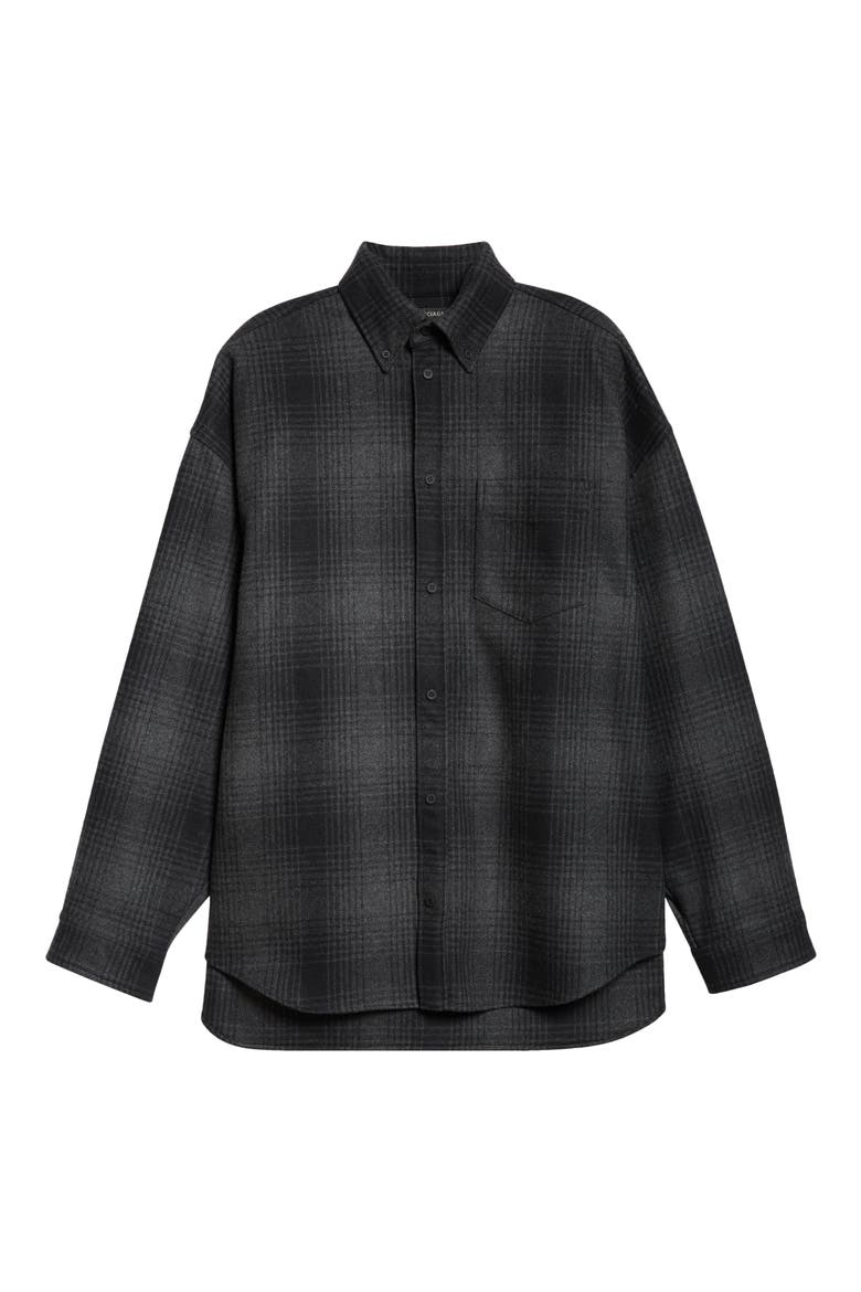 Oversize Plaid Wool Blend Flannel Button-Down Shirt, Alternate, color, 1262 GREY/ BLACK
