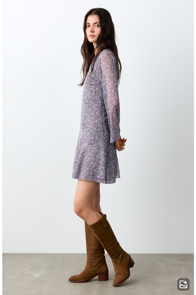Long Sleeve Asymmetric Abstract Print Dress, Alternate, color, LIGHT/ PASTEL PURPLE