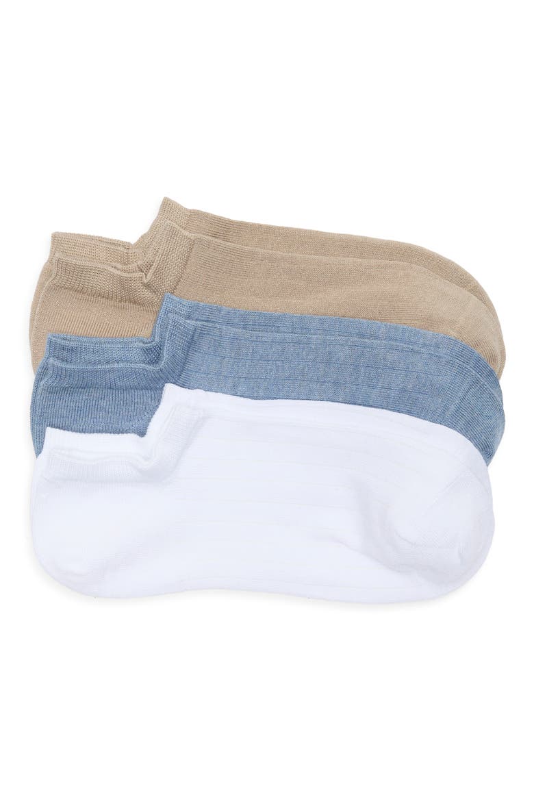 3-Pack Rib No-Show Socks, Main, color, LIGHT BLUE HEATHER MULTI
