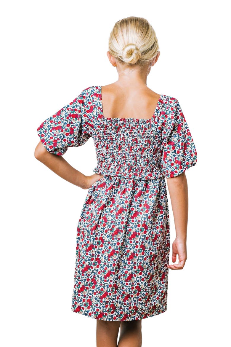Girls' Organic Smocked Bubble Sleeve Dress, Toddler, Alternate, color, Holiday Multi Floral