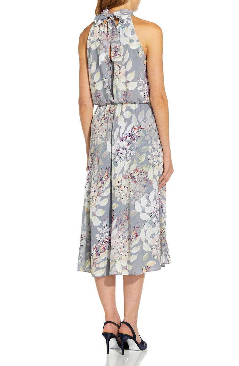 Adrianna Papell Watercolor Floral Halter Neck Chiffon Midi Dress, Alternate, color, 