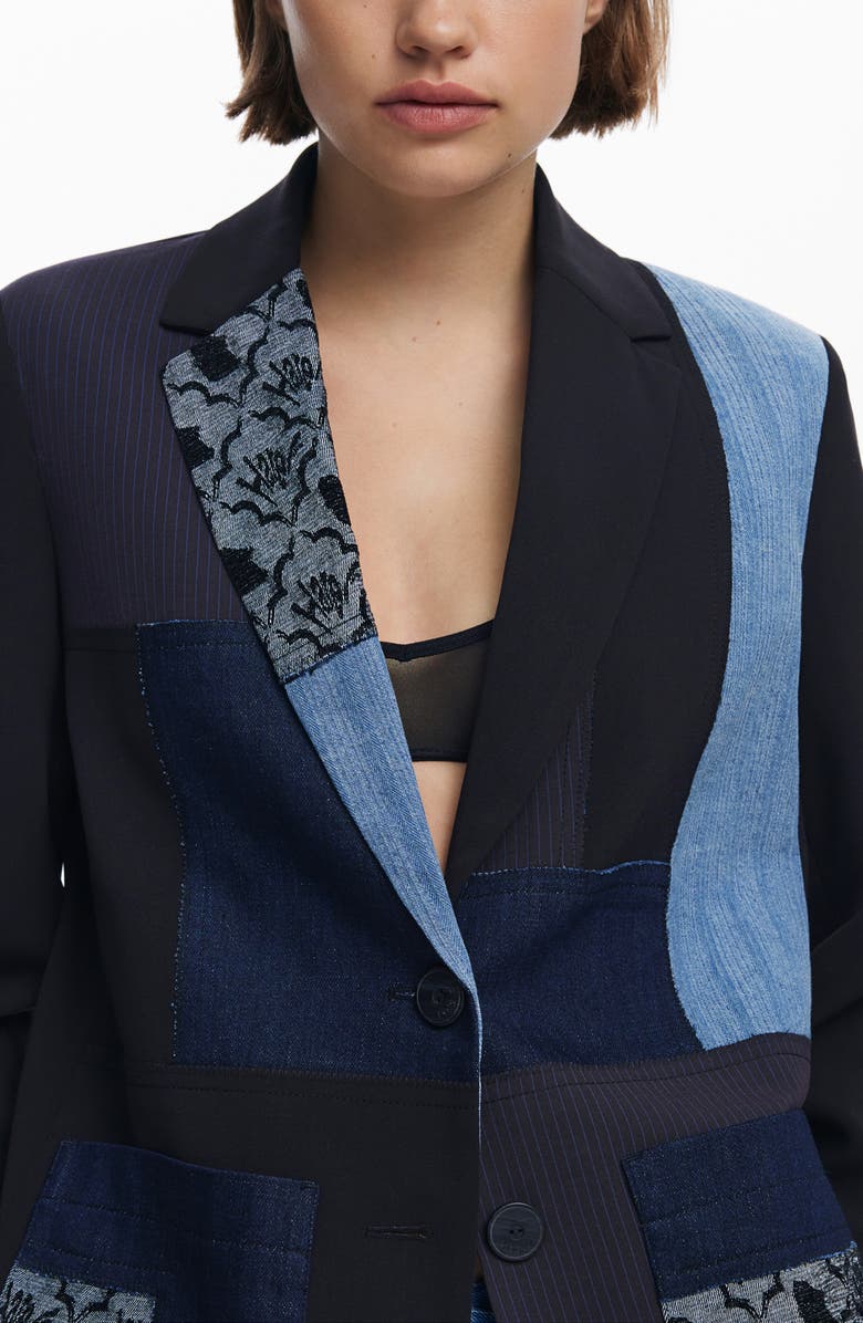 Desigual Mixed Media Blazer, Alternate, color, Gray Blue