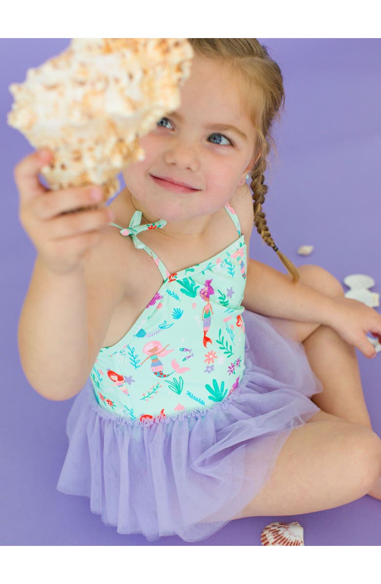 RuffleButts Girls UPF50+ Tulle Skirted One Piece, Alternate, color, Mermaid Princess