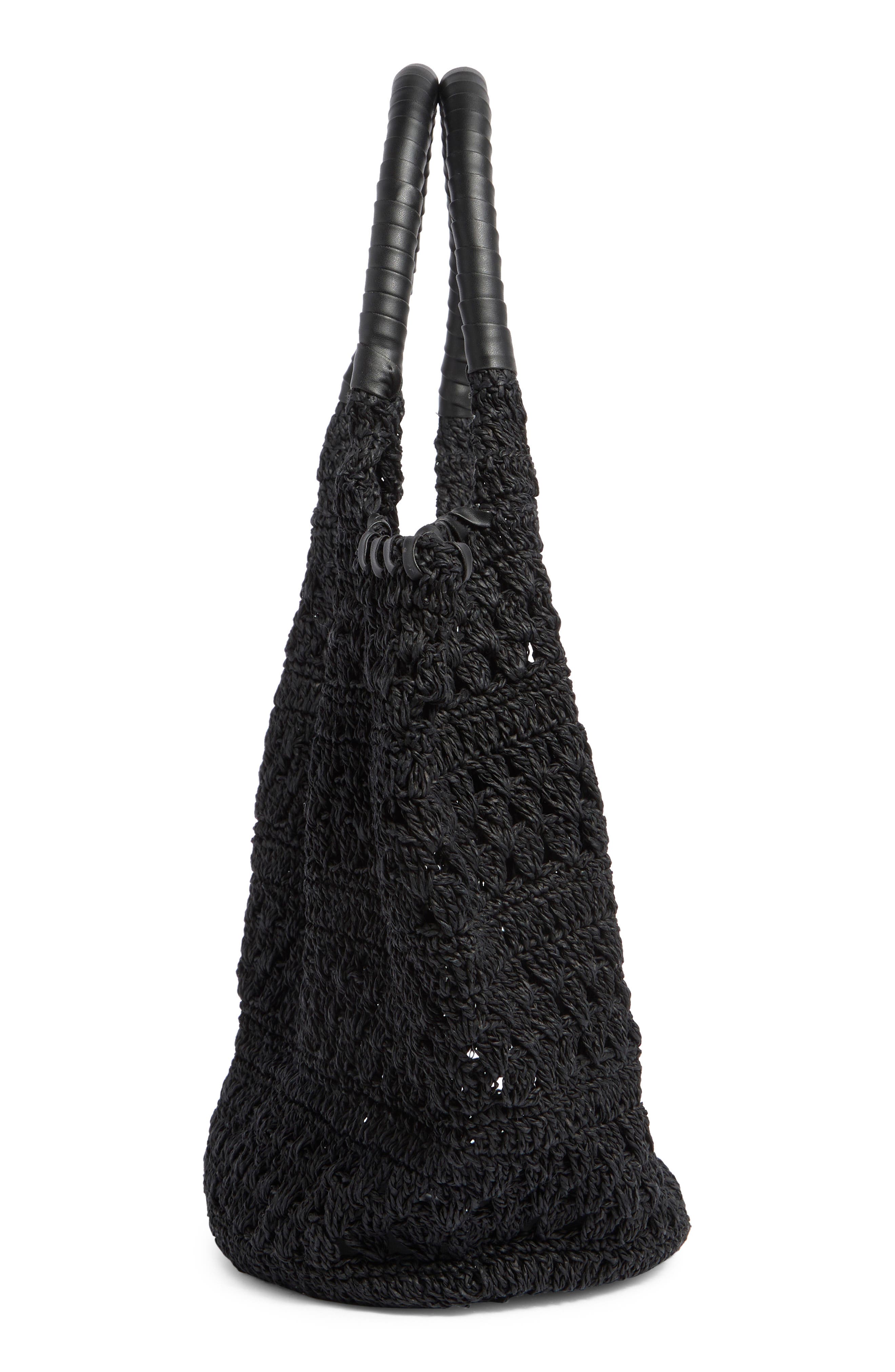 BCBG Woven Raffia Tote Bag, Alternate, color, Black