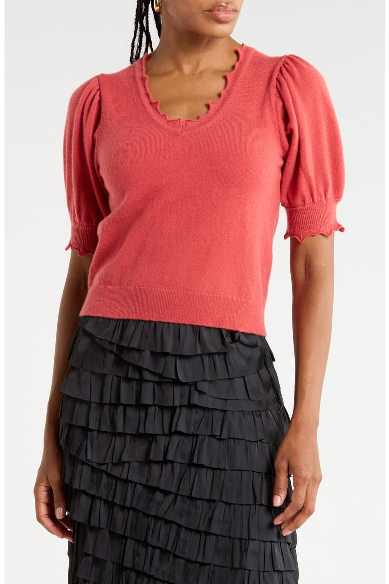Polline Scalloped Cashmere Sweater, Main, color, CORAL