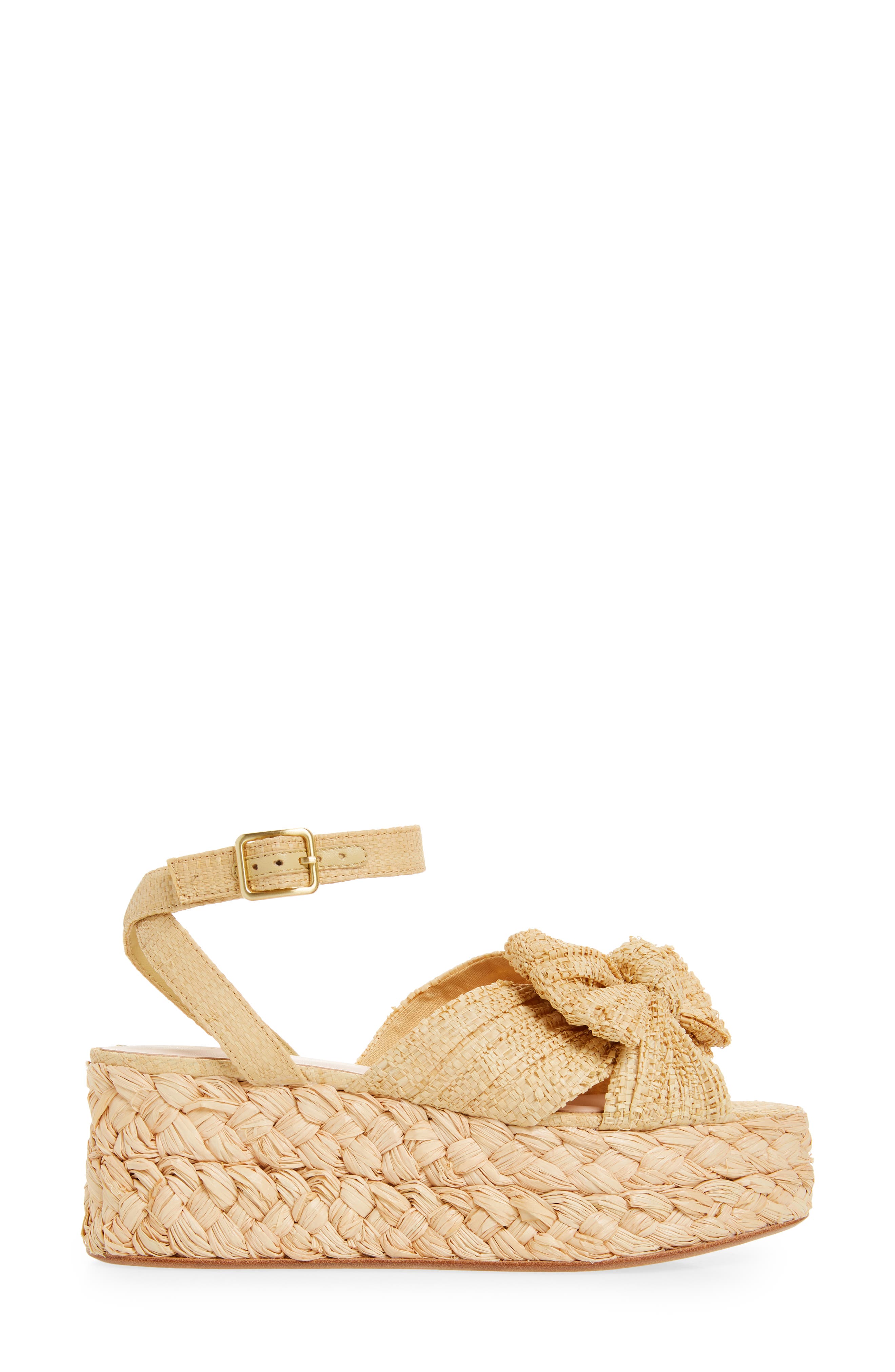 Gaby Pleated Bow Braided Raffia Platform Sandal, Alternate, color, NATURAL