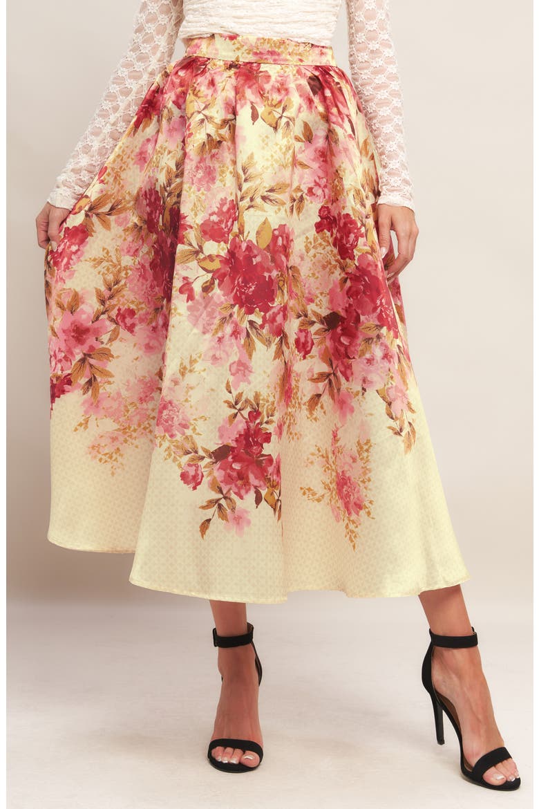 Floral Full Midi Skirt, Alternate, color, IVORY/ PINK