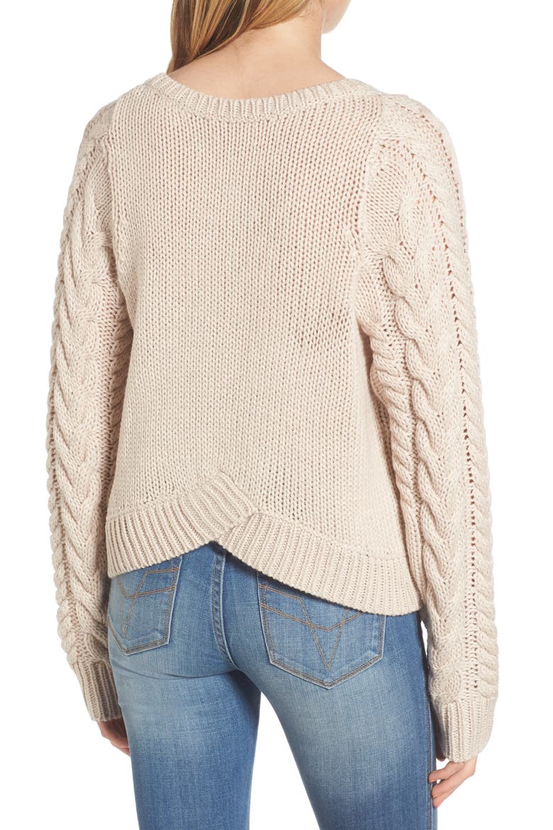 Cable Sleeve Pullover, Alternate, color, BEIGE MORN