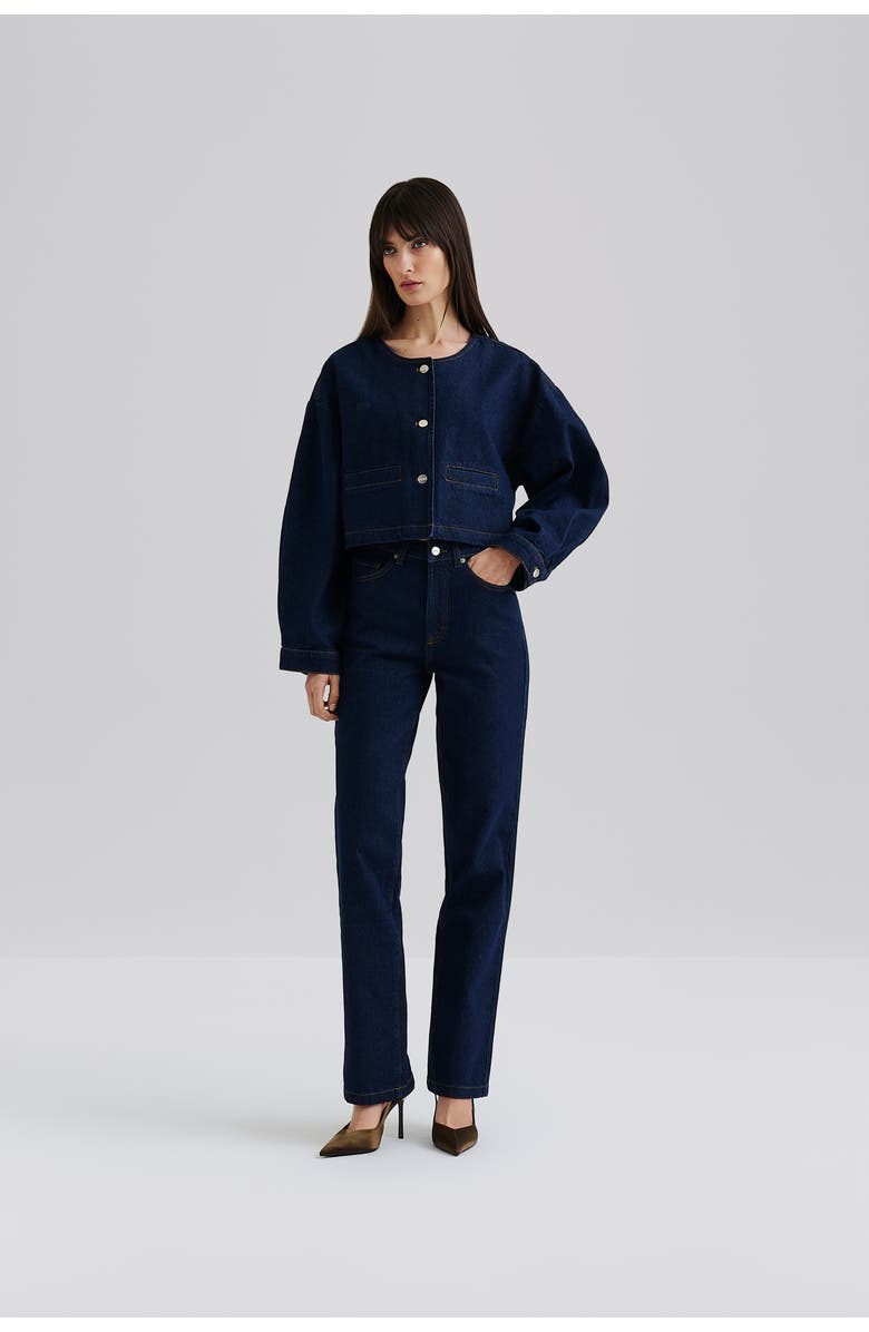 Malina Elowen Cropped Long Sleeve Denim Jacket, Alternate, color, Unwashed Dark Blue