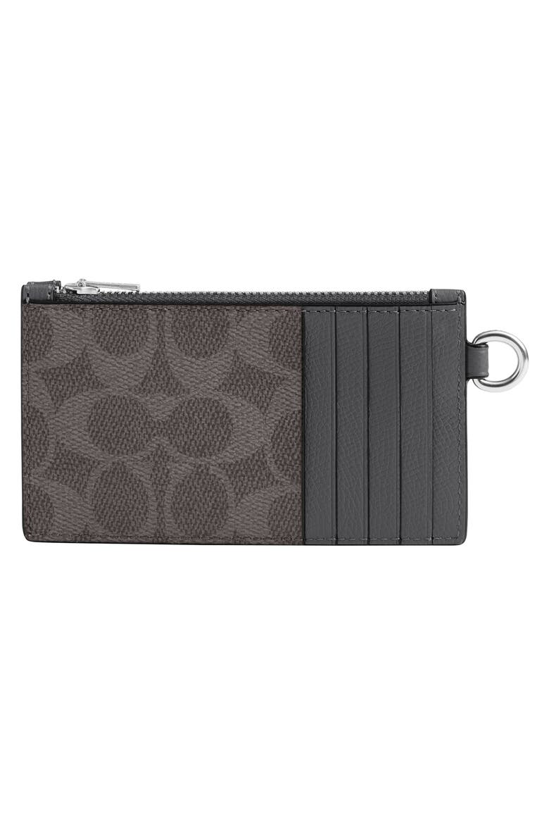 Signature Coated Canvas & Leather Zip Card Case, Alternate, color, GREY SIGNATURE