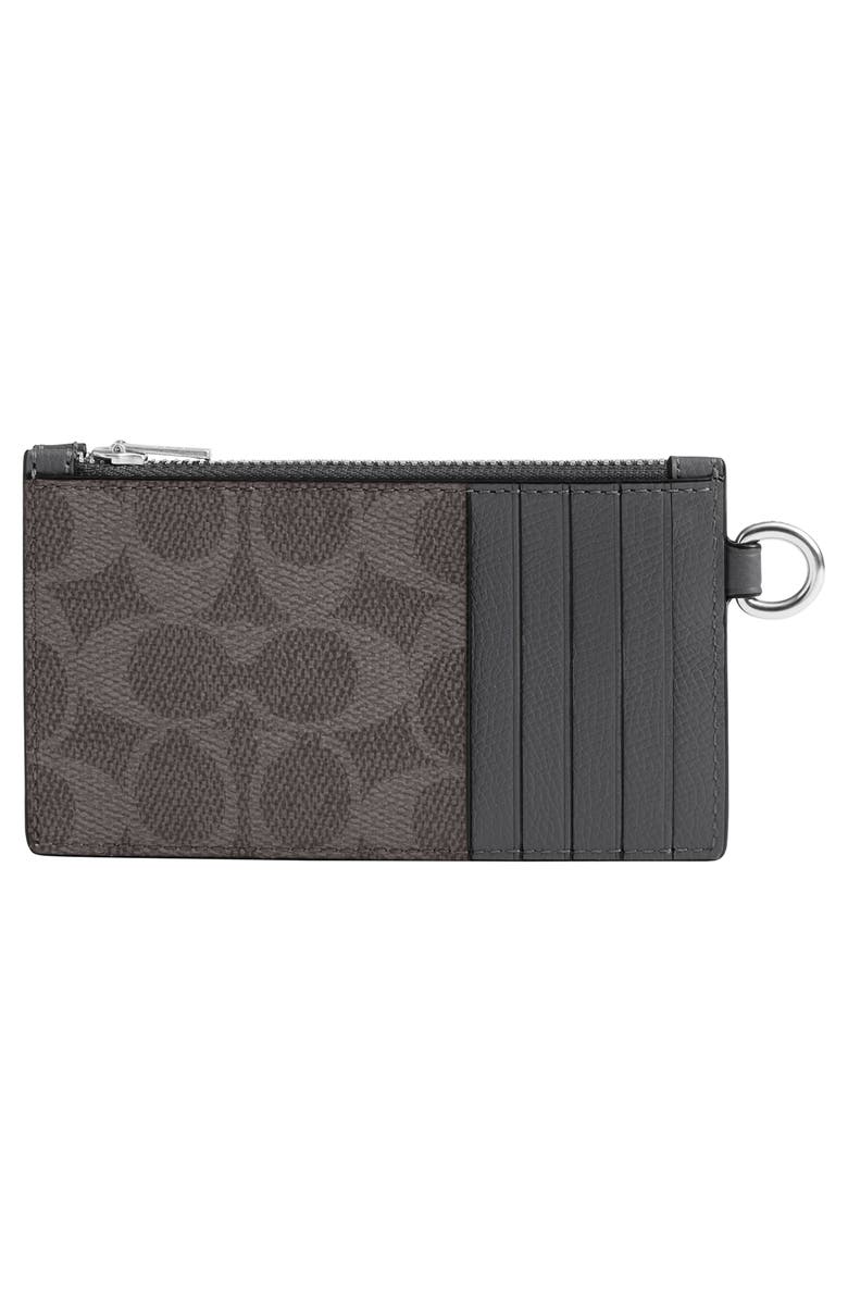 COACH Signature Coated Canvas & Leather Zip Card Case, Alternate, color, Grey Signature