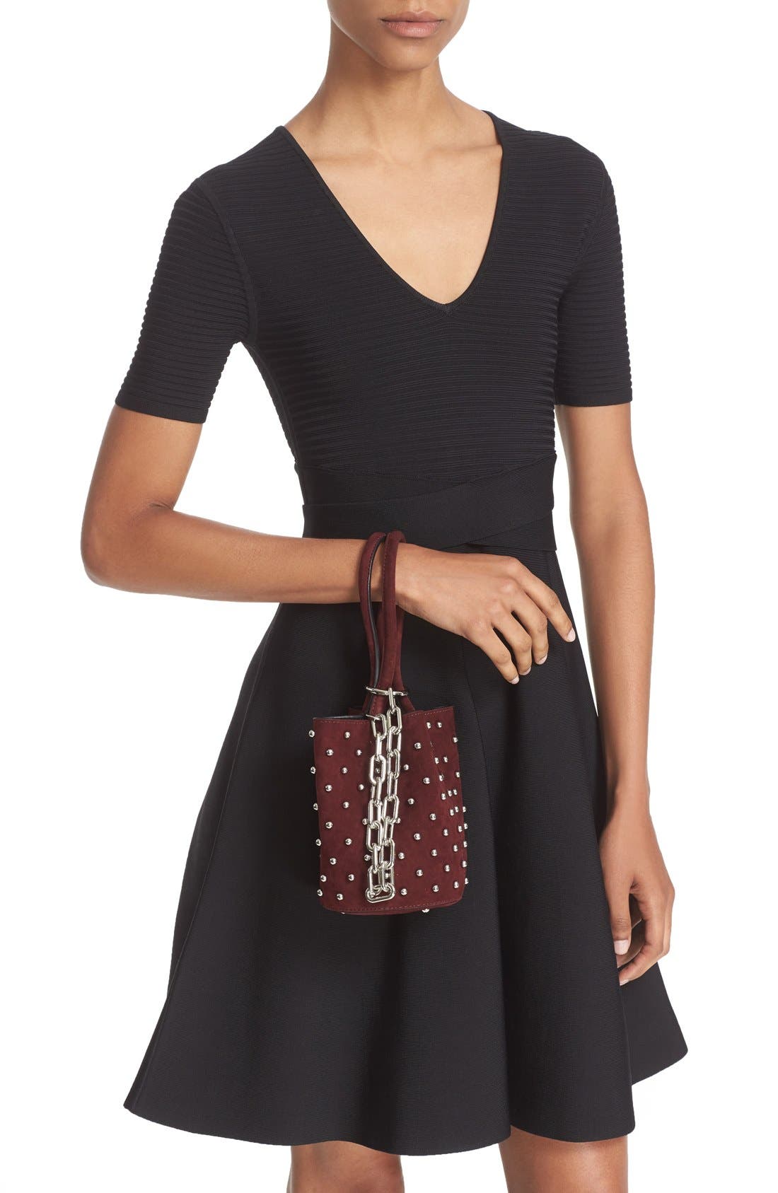 'Mini Palladium' Suede Bucket Bag, Alternate, color, BEET