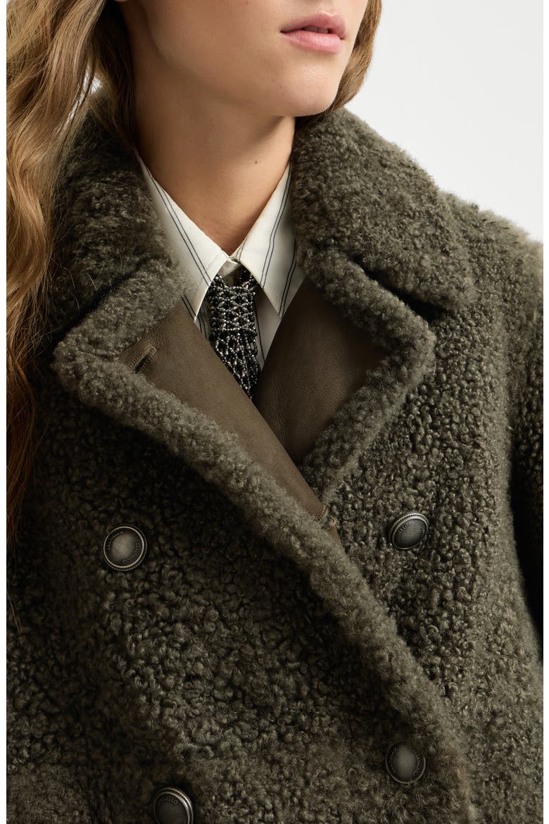 Fuzzy shearling pea coat, Alternate, color, Green
