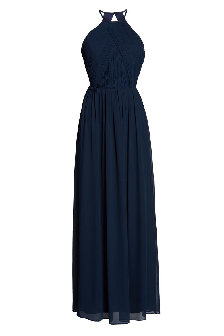 Halter Neck Chiffon A-Line Gown, Alternate, color, NAVY