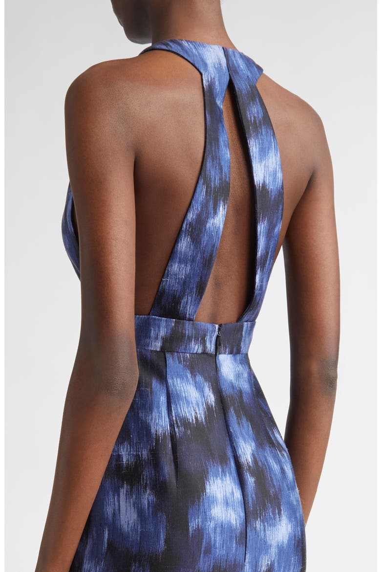 Print Wool & Silk Sheath Midi Dress, Alternate, color, RIVIERA/BLACK
