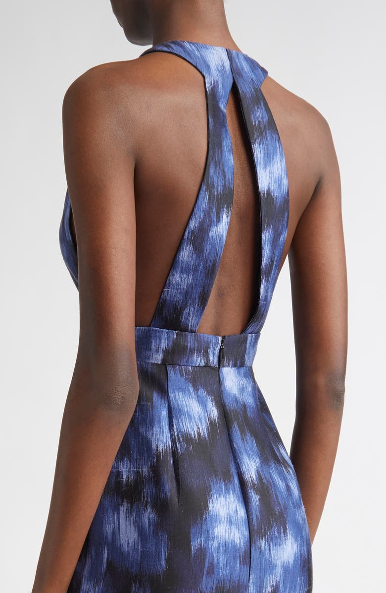 Michael Kors Collection Print Wool & Silk Sheath Midi Dress, Alternate, color, Riviera/ Black