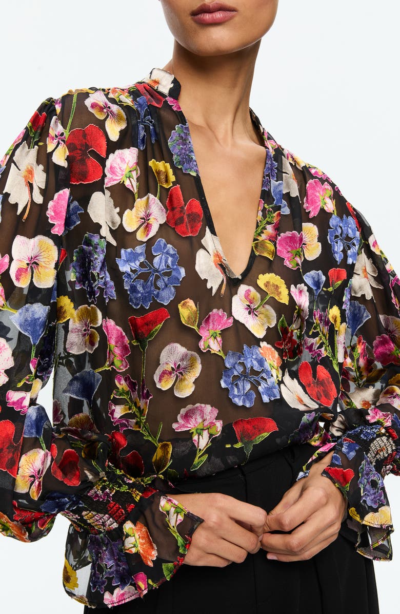 Alice + Olivia Onica Floral Chiffon Top, Alternate, color, Timeless Blossom