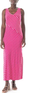 Nina Leonard V-Neck Stripe Maxi Dress