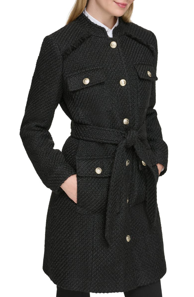 KARL LAGERFELD PARIS Belted Wool Blend Coat, Alternate, color, Black