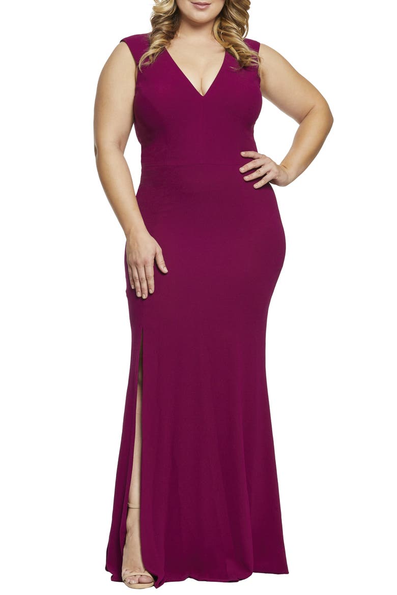 Sandra Trumpet Gown, Main, color, DARK MAGENTA