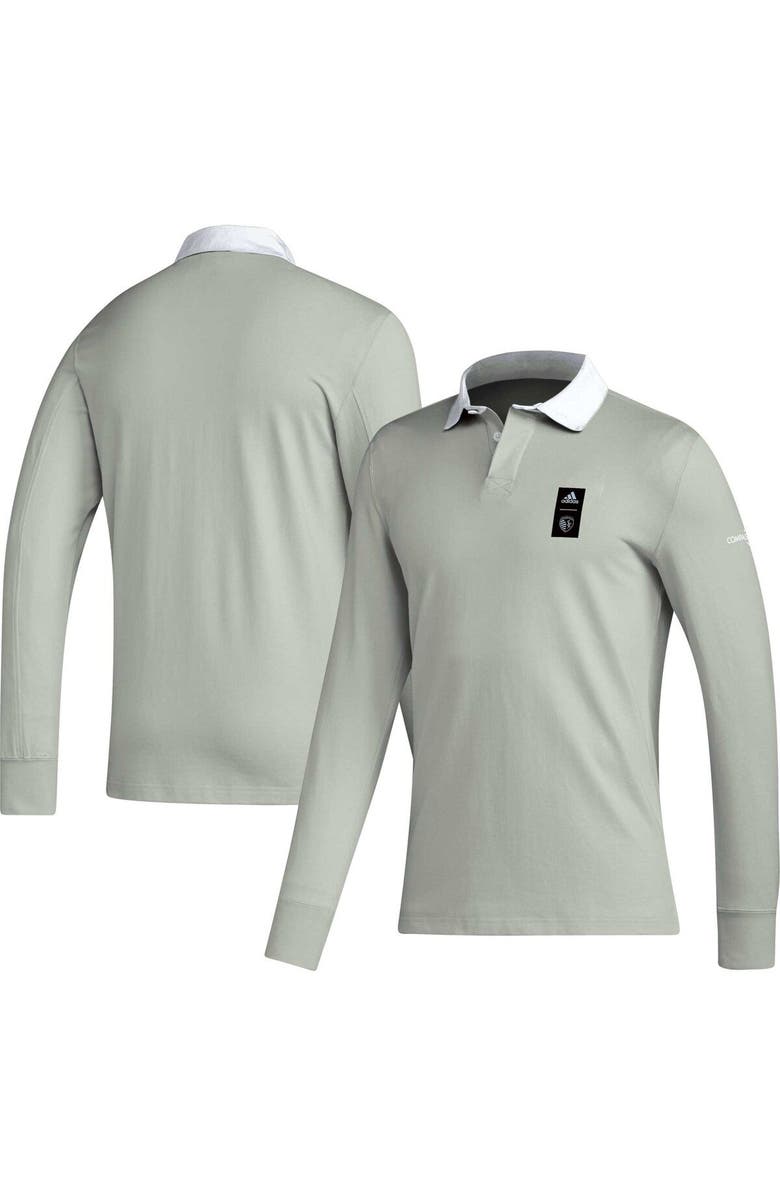 adidas Men's adidas 2023 Player Gray Sporting Kansas City Travel Long Sleeve Polo, Main, color, Gray