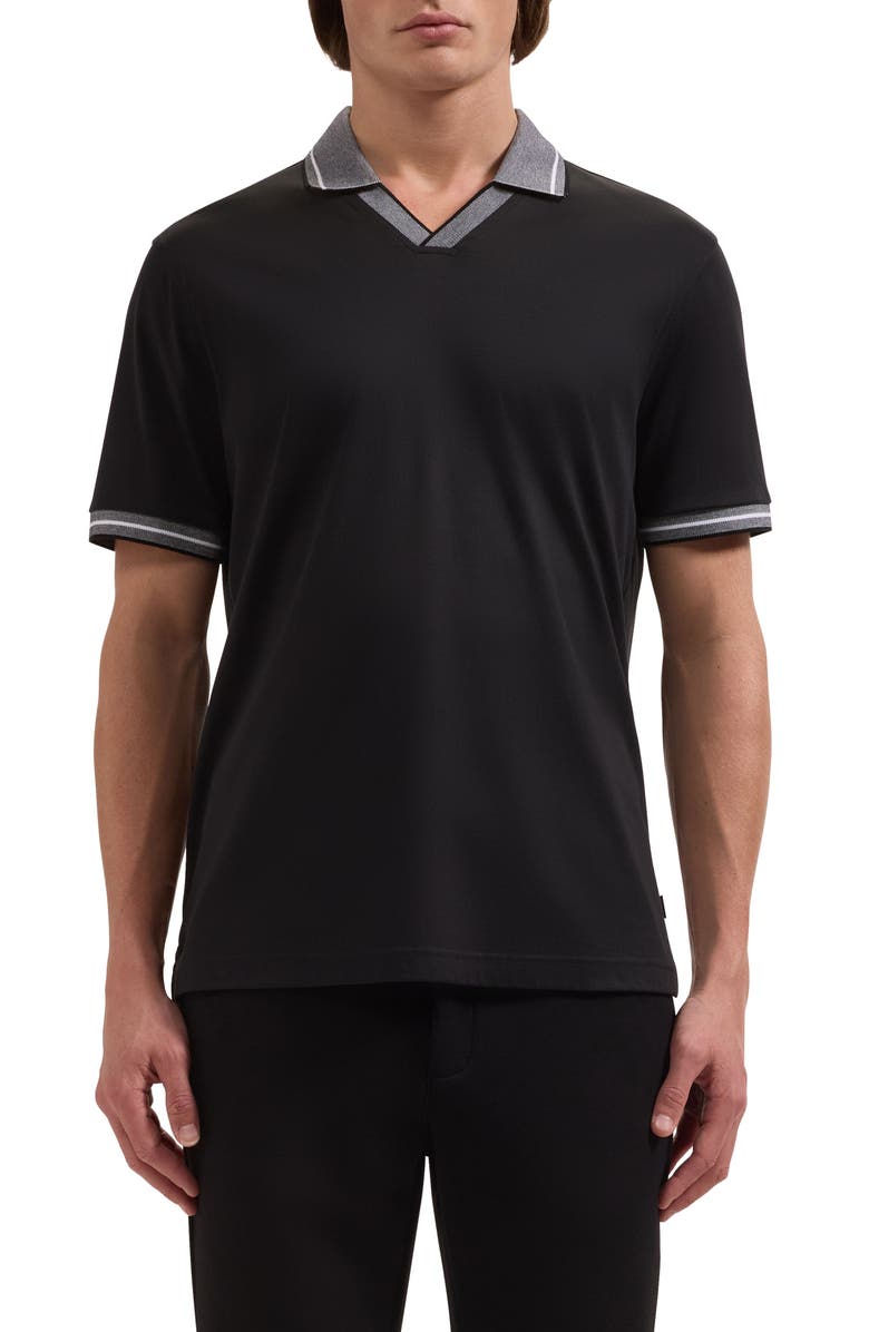 Bugatchi Pima Cotton Johnny Collar Polo, Main, color, Black