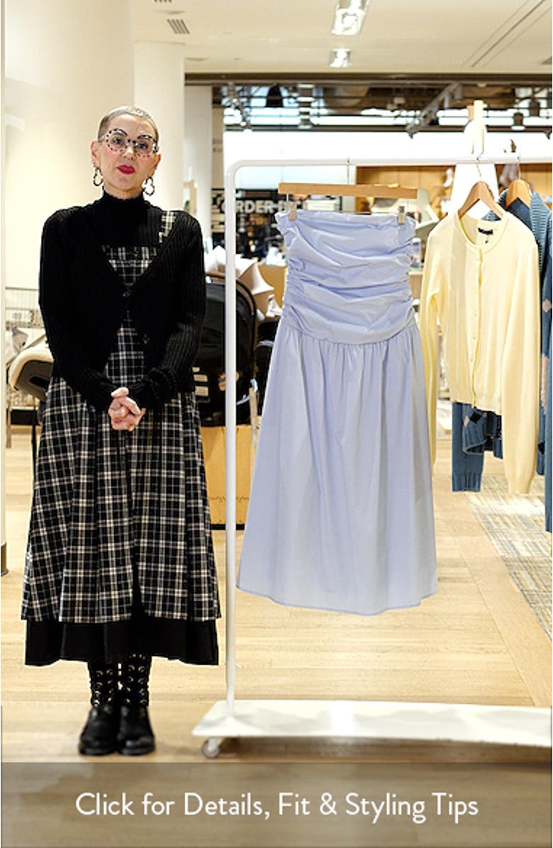 Molly Ruched Bodice Strapless A-Line Midi Dress, sales video thumbnail