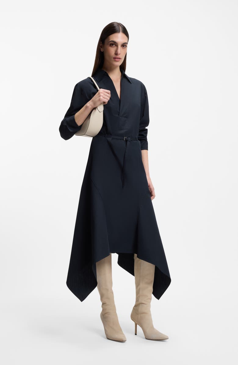 BOSS Doloh Long Sleeve Asymmetric Hem Cotton Midi Shirtdress, Alternate, color, Sky Captain