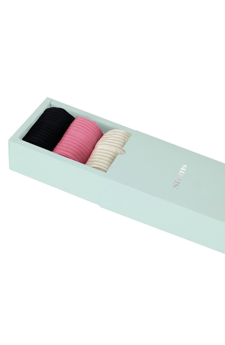 Stems Assorted 3-Pack Silky Rib Crew Socks, Alternate, color, Ivory/ Black/ Pink