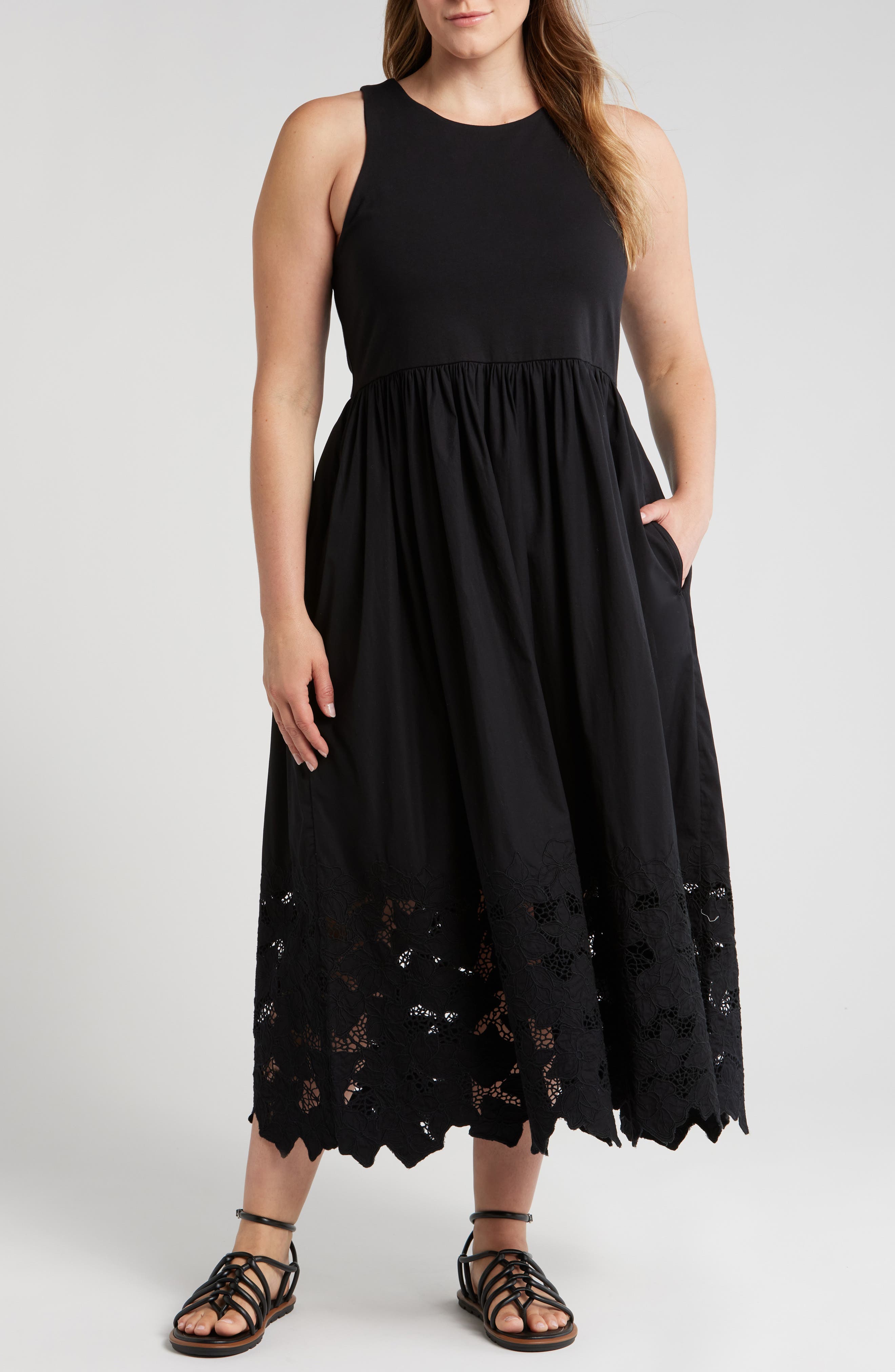 Nordstrom Embroidered Sleeveless Mixed Media Dress