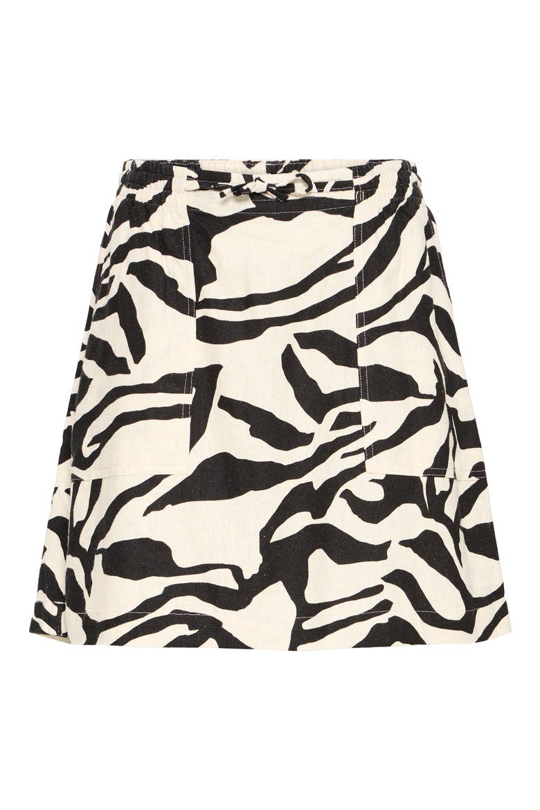 Print Linen Blend Skirt, Alternate, color, BLACK MULTI