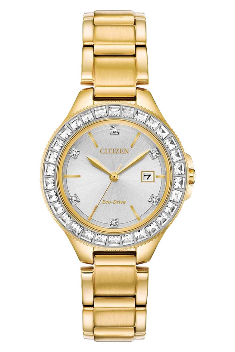 Crystal Eco-Drive Bracelet Watch, 31mm x 9.1mm, Main, color, GOLD