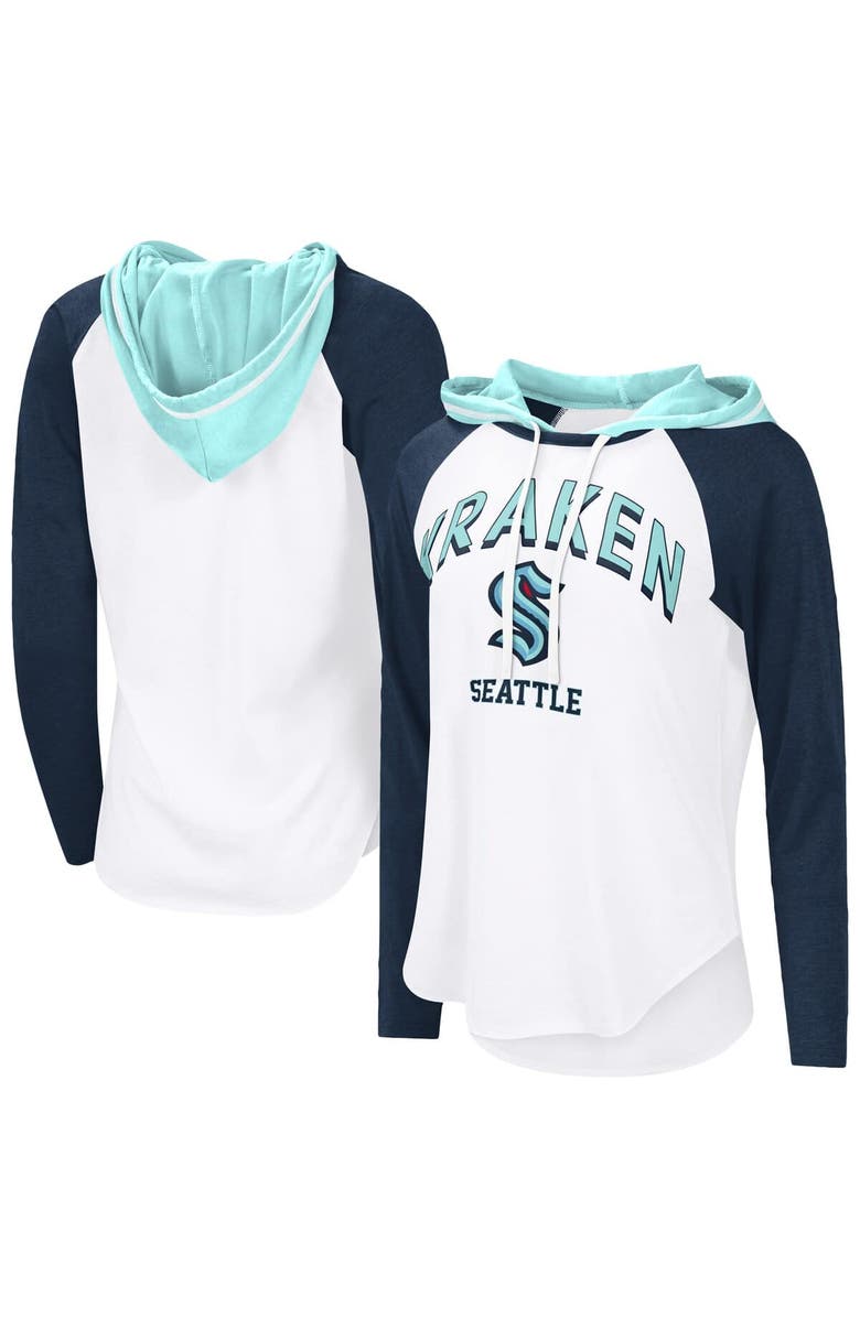 G-III 4HER BY CARL BANKS Women's G-III 4Her by Carl Banks White Seattle Kraken VIP Raglan Long Sleeve Hoodie T-Shirt, Main, color, White