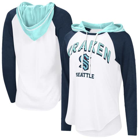 Women
s G-III 4Her by Carl Banks  White Seattle Kraken VIP Raglan Long Sleeve Hoodie T-Shirt