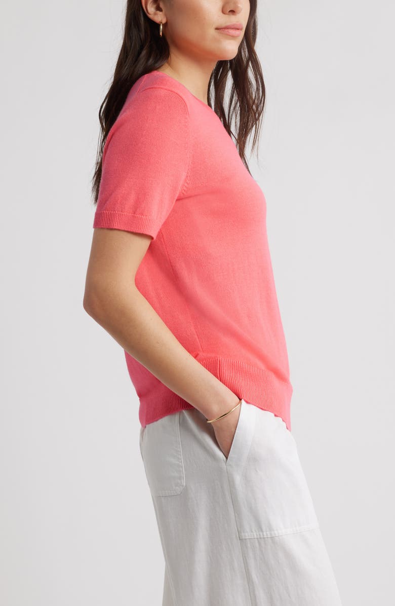 Caslon<sup>®</sup> Short Sleeve Merino Wool Blend Crewneck Sweater, Alternate, color, Coral Sugar
