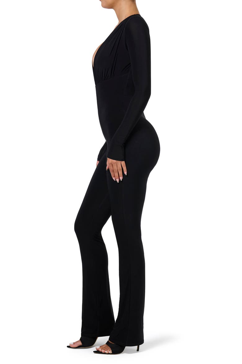 Deep V-Neck Long Sleeve Jumpsuit, Alternate, color, BLACK