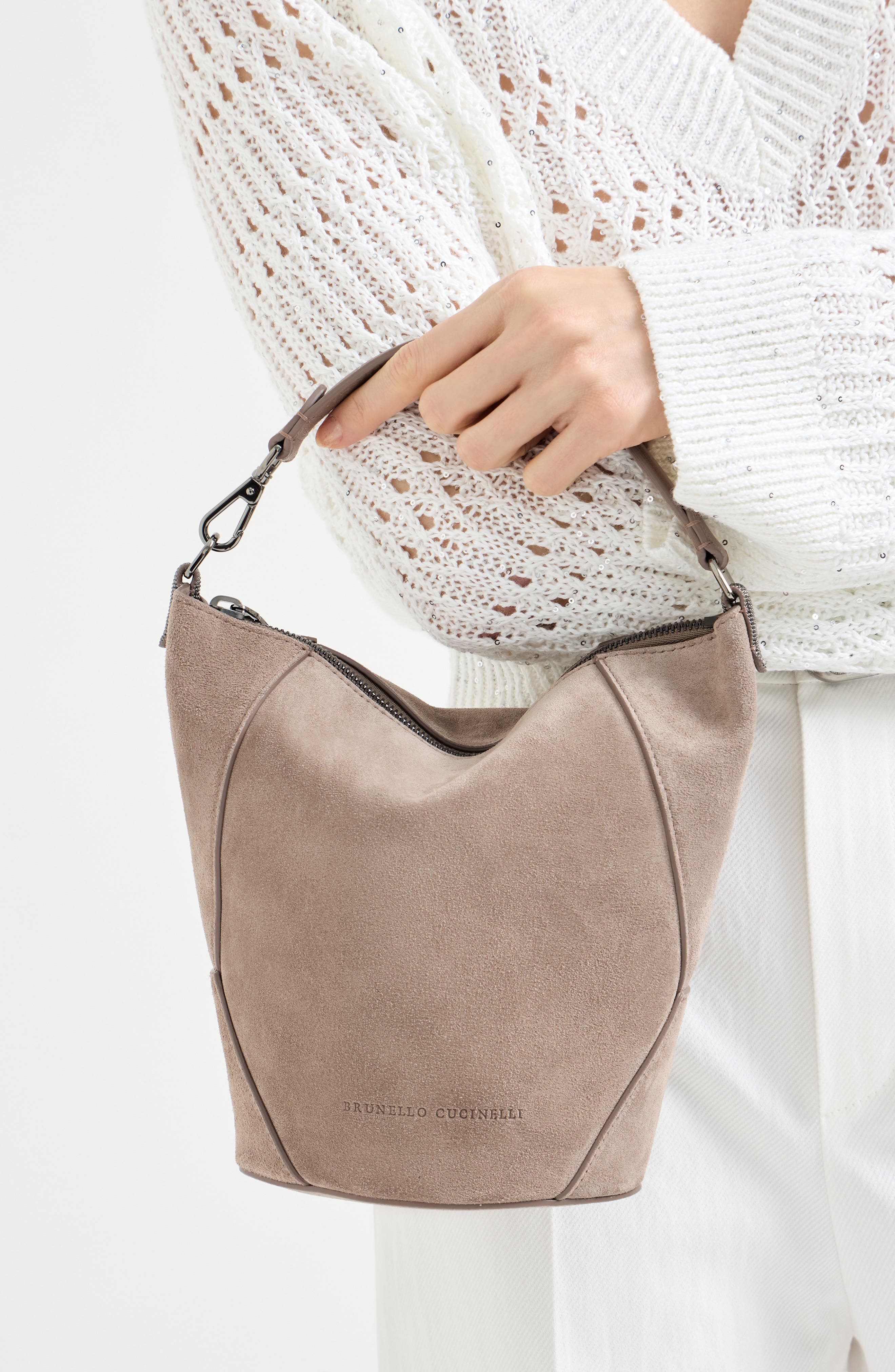 BC Duo bucket bag in suede, Alternate, color, Light Brown