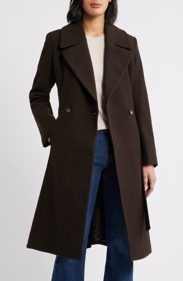 CeCe Single Breasted Bow Coat, Alternate, color, Chocolate